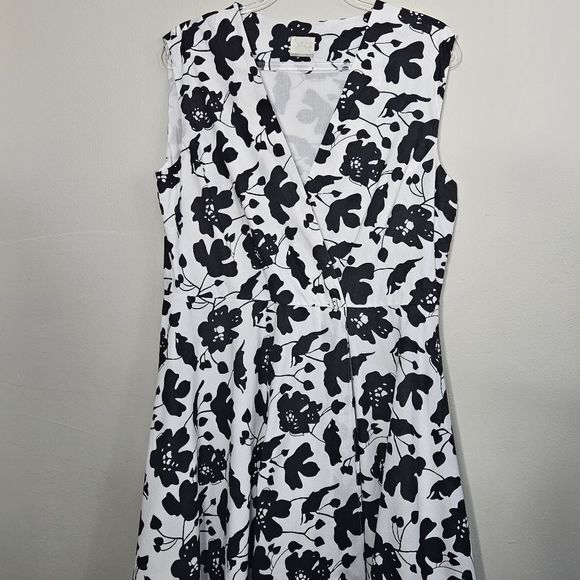 Nicobar White Black Floral Midi Sleeveless V-neck Full Skirt Dress Size … - Picture 2 of 11